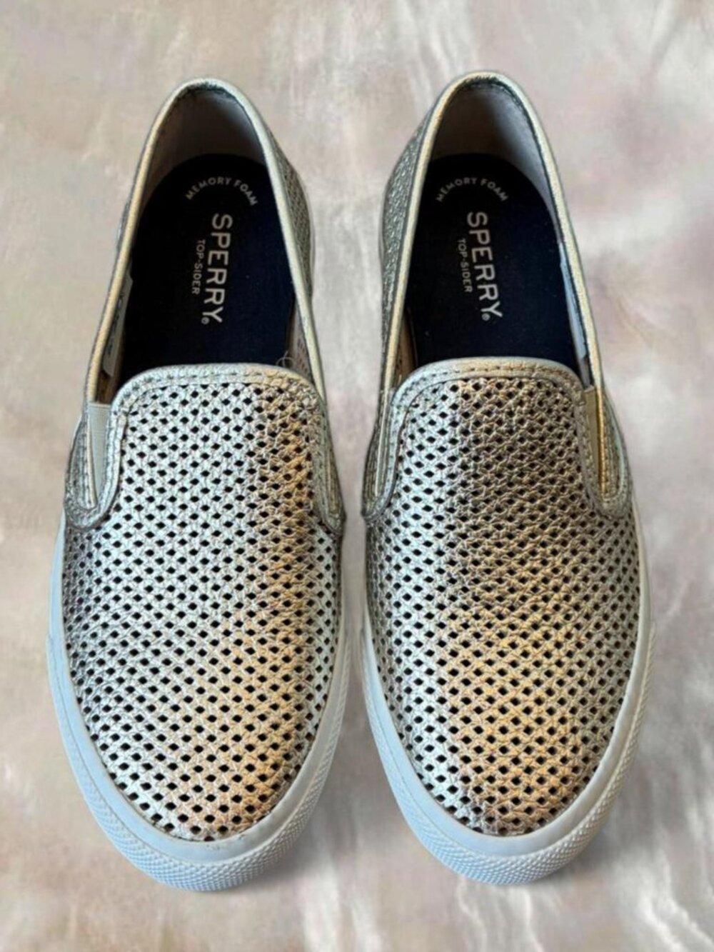 Sperry Gold Perforated Leather Slip-On Leather Sneakers
